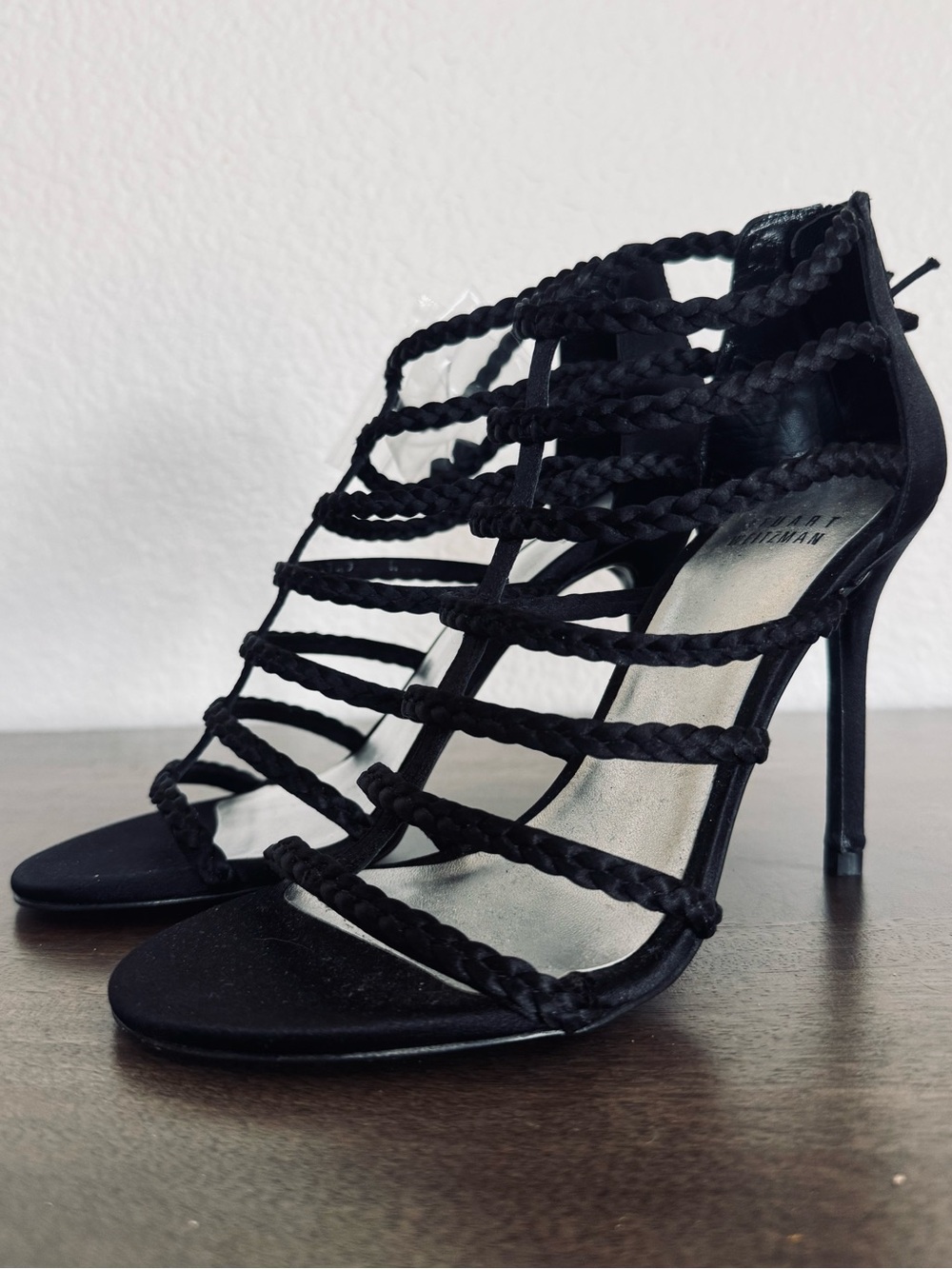 Stuart Weitzman Black Braided Strappy Stiletto Heels 6.5